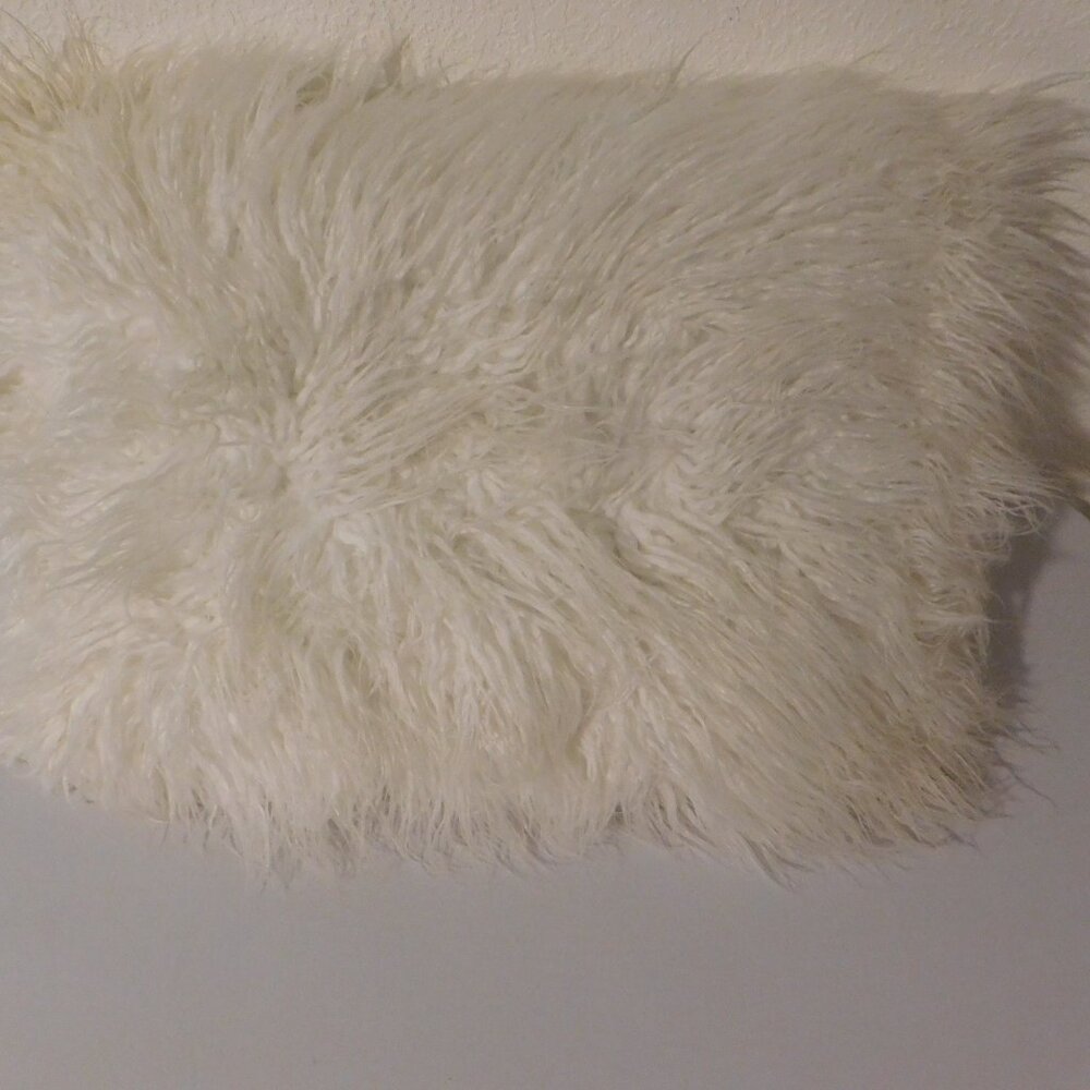 White Soft Faux Fur Rectangle Throw Accent Pillow 15x22